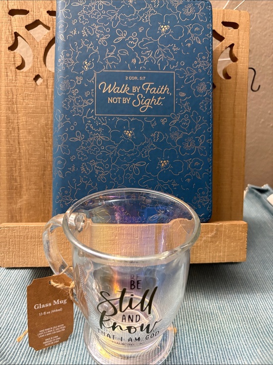 Other - Inspirational Glass Mug - Iridescent "Be Still and Know" - Clear and Journal